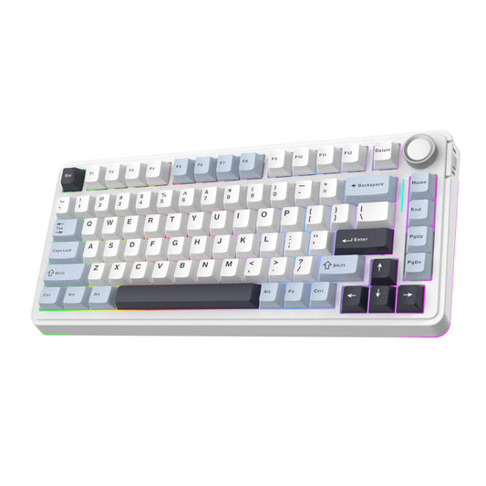 EPOMAKER EA75 75% RGB Gaming Mechanical Keyboard, 2.4GHz/Type-C/BT Creamy Wireless Keyboard with Knob, Shine Through PBT Keycaps, Hot Swappable for Gamers (Light Blue, Graywood V3 Switch)