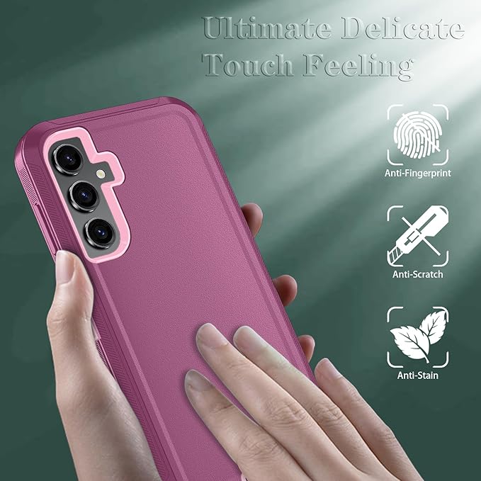 ONOLA Compatible with Samsung Galaxy S26 Case with HD Screen Protector, Heavy Duty Shockproof & Dropproof 3-Layer Cover Phone Case for Galaxy S26 6.3''，WineRedPink