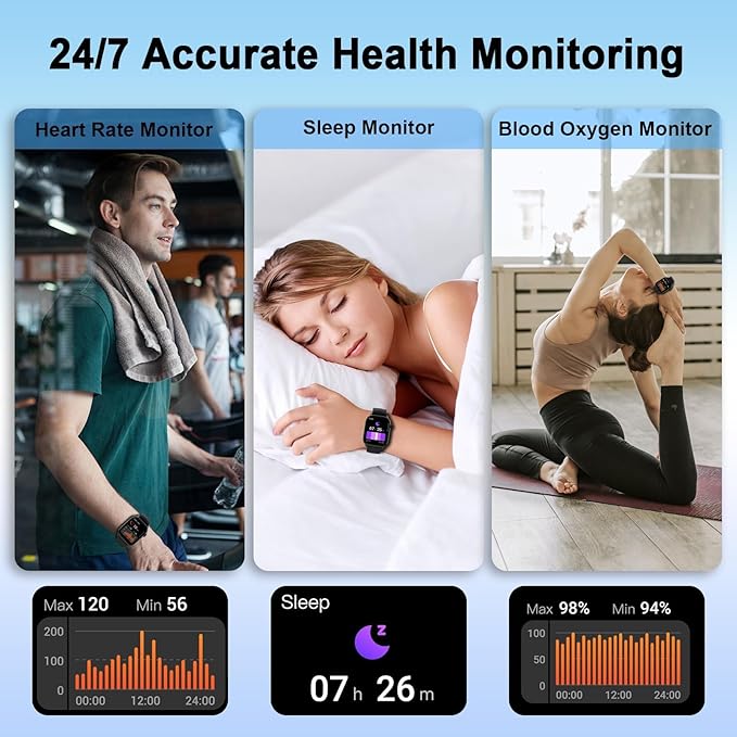 Smart Watch(Answer/Make Call), 1.96" HD Smartwatch for Men Women, 2025 New Fitness Watch with 100+ Sport Modes, Heart Rate/Sleep/SpO2/Calories Monitor, IP68 Waterproof Activity Tracker for Android iOS