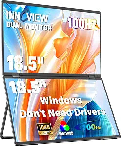 InnoView 18.5" 100Hz Dual Portable Monitor Built-in Speakers 115% sRGB 315°Adjustable Dual Stacked Folding Monitor (Wins/Mac) 1080P Laptop Screen Extender for Laptop(No Driver Needed)