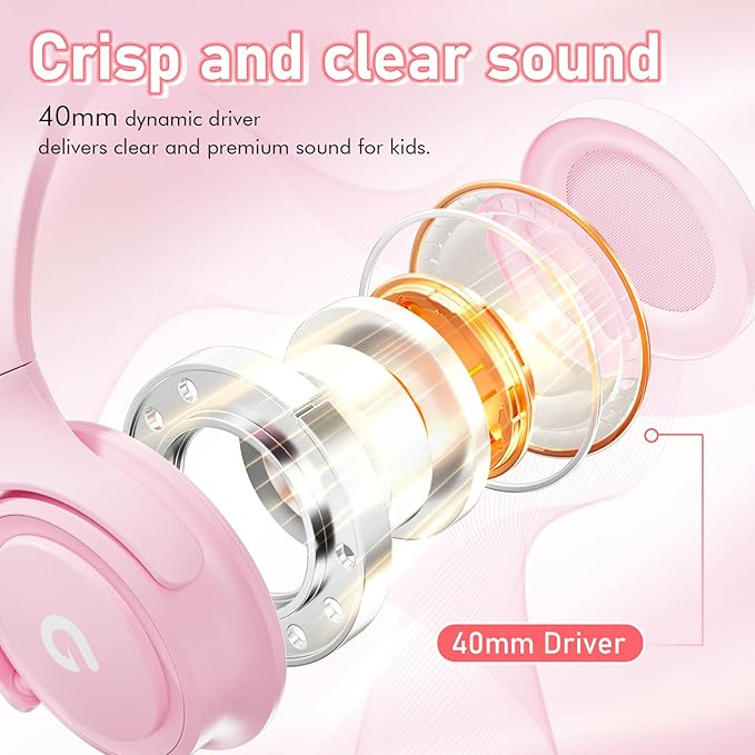 Kids Headphones with Cord-3.5mm Jack 85/94dB Safe Volume Control Built-in Microphone On-Ear Headphones for Kids/Teens/Girls/School/Travel/3.5mm Devices(Pink)