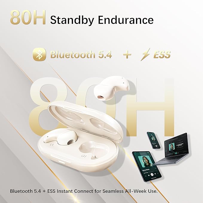 H8 Sleep Earbuds 53dB High-Frequency Noise Reduction, Small Earplugs for Side Sleepers, 80H Playtime, Snore Blocking Comfortable Earbuds, Bluetooth 5.4 Ear Plugs for Side Sleeper, Airplane