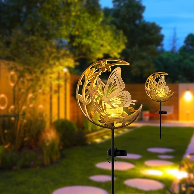 JOBOSI Solar-Powered Moon Butterfly Decorative Gift, Solar Butterfly Ground Stake Light, Mother's Day Gift,Gifts for Women Grandmother, Garden Lawn Decor Christmas & New Year Gift