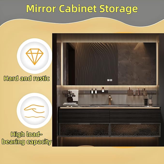 52in Luxury Bathroom Vanities - Bathroom Vanity with Sink, Wall-Mounted Storage with 2 Large Side Cabinets Intelligent Defogging & Led Lights | Multi-Layer Solid Wood