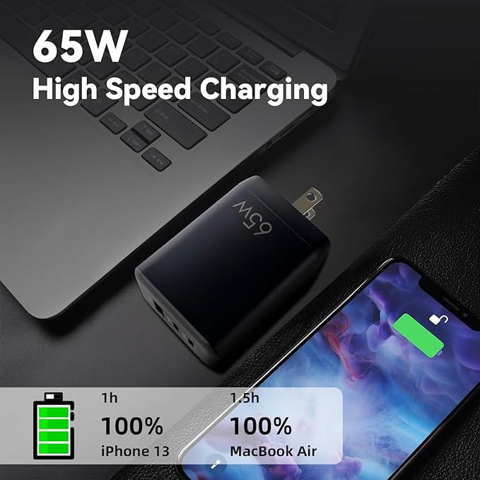 EP 65W USB C Charger Block, PPS GaN 3-Port Compact Foldable Power Adapter Fast Type C Charging Station Compatible with MacBook, Galaxy S24, iPhone 16/15Pro, Switch, Steam Deck, Galaxy S24 Black