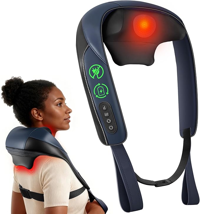 COMFIER Shiatsu Neck Massager with Heat, Cordless Neck and Shoulder Massager for Pain Relief Deep Tissue, Graphene Heating, 4D Kneading Massage Pillow, White Elephant Gift