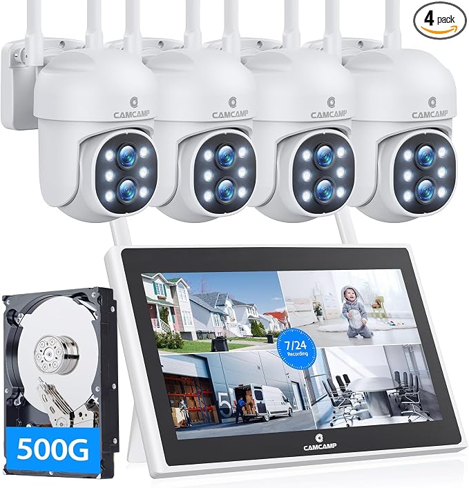 Camcamp Wireless Security Camera System with Monitor, PTZ Plug-in Outdoor