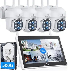 Camcamp Wireless Security Camera System with Monitor, PTZ Plug-in Outdoor