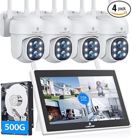 Camcamp Wireless Security Camera System with Monitor, PTZ Plug-in Outdoor