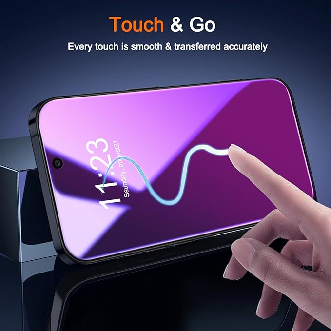 Milomdoi 3 Pack Gradient Colorful Privacy Screen Protector for iPhone 17 Pro [Anti-Blue Light Private Film], 3 Pacs Camera Lens Protector Accessories, Case Friendly, Anti-Spy Tempered Glass,Purple