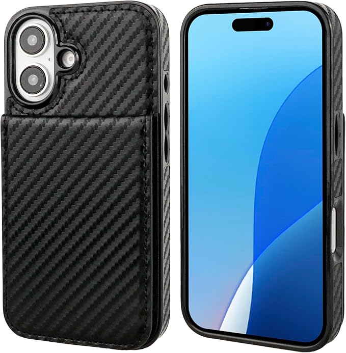 KIHUWEY Compatible with iPhone 16 Case Wallet with Credit Card Holder, Flip Premium Leather Magnetic Clasp Kickstand Heavy Duty Protective Cover for iPhone 16 6.1 Inch (Carbon Black)