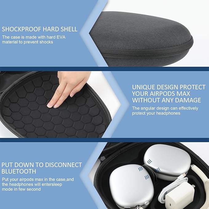 Maxjoy for AirPods Max Case [Shockproof & Dustproof] - Premium PU Leather & EVA Hybrid Hard Protective Cover, Travel Carrying Case with Storage for Apple AirPods Max Headphones (Black Elliptical)