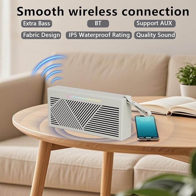 Bluetooth Speaker, Portable Wireless Bluetooth Speakers with HD Sound, IPX5 Waterproof Speaker with RGB LED Lights, Bluetooth5.3, TWS Pairing, Long Playtime, for Home/Party/Outdoor/Beach/Bathroom