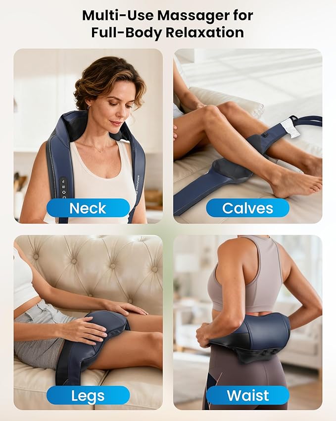 COMFIER Shiatsu Neck Massager with Heat, Cordless Neck and Shoulder Massager for Pain Relief Deep Tissue, Graphene Heating, 4D Kneading Massage Pillow, White Elephant Gift