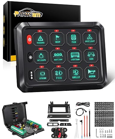 Partsam 5.5 Inch RGB 12 Gang Switch Panel, 3 Silicone Button 5 Brightness Levels Multifunction Toggle Switch Button Auxiliary Circuit Control Box Electronic Relay for Truck RV ATV UTV Boat
