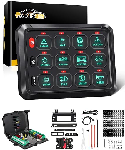 Partsam 5.5 Inch RGB 12 Gang Switch Panel, 3 Silicone Button 5 Brightness Levels Multifunction Toggle Switch Button Auxiliary Circuit Control Box Electronic Relay for Truck RV ATV UTV Boat
