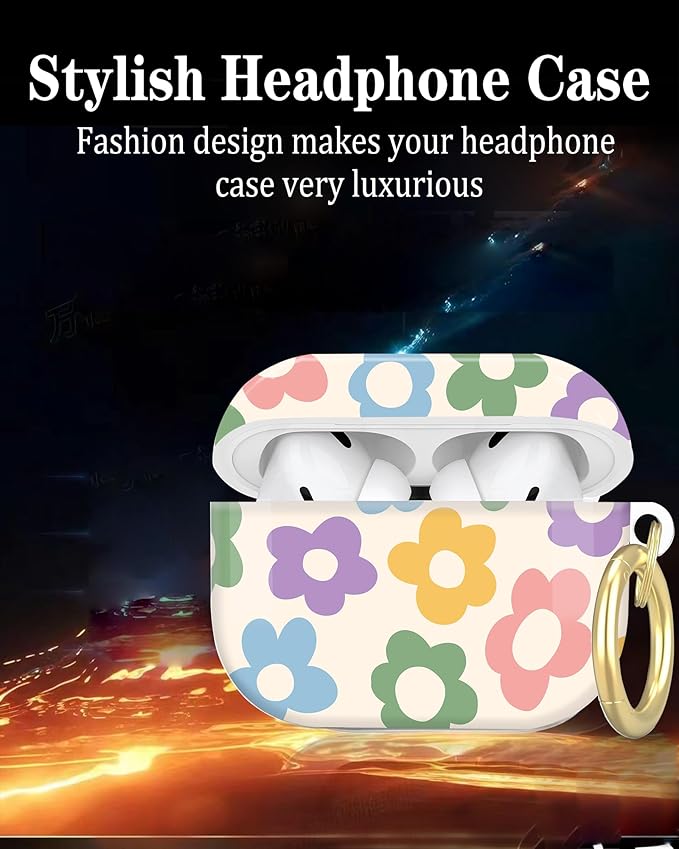 Compatible with AirPod Pro 2nd/1st Generation Case Cover with Key Chain,Full Protective Shockproof Wireless Headphone Case for Airpod Pro 2023/2022/2019(Colorful Cute Flower)