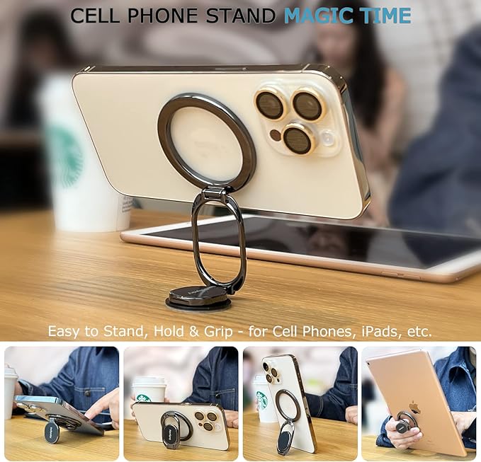Magnetic Phone Ring Holder for iPhone, Double Adjustable Gym Phone Grip Holder and Stand Removable for Magsafe Case, iPhone 17/16/15/Pro Max Plus SE