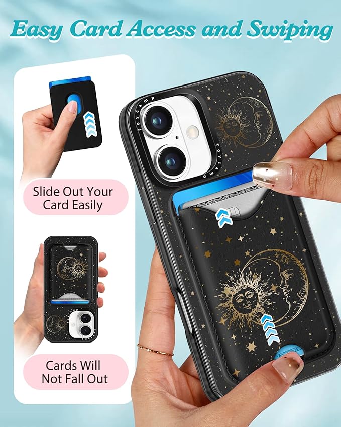 Toycamp for iPhone 17 Case - Compatible with Magsafe Credit Card Holder Wallet Magnetic Cute Women Teen Girls Kawaii Girly Unique Sun Moon Design Phone Cover for Apple 17 Air