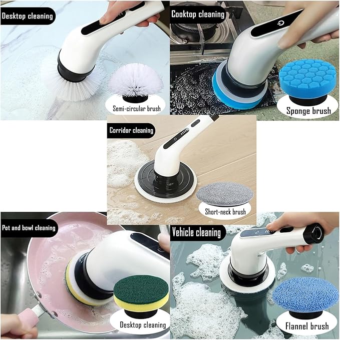 Electric Spin Scrubber, Multi-Purpose Cleaner,9 in 1 Electric Spin Scrubber,Cordless Cleaning Brush with 9 Replaceable Heads,Cordless Shower Scrubber,Adjustable and Detachable Handle(Green)