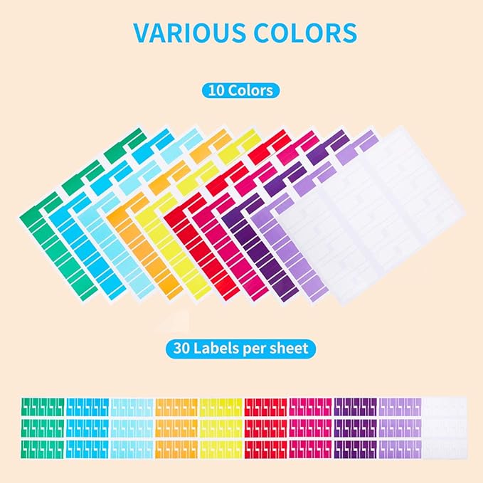 300 Pcs Cable Labels, JIQEZNL Premium 10 Colors Wire Labels Electrical, Waterproof Cord Label Electronics Tags for Cables Management, Self-Adhesive Cable Label Tags for Laser Printer and Handwriting
