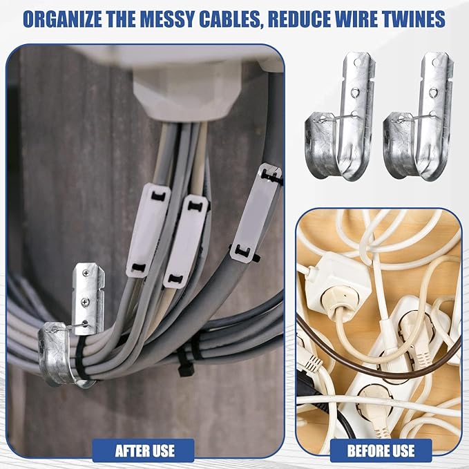 2-Inch 200 Pcs Cable Support, J Hooks Heavy Duty Galvanized Steel Cable Hook Wire Management J Hooks for Attaching Wall Mounting to Vertical Surfaces, Silver