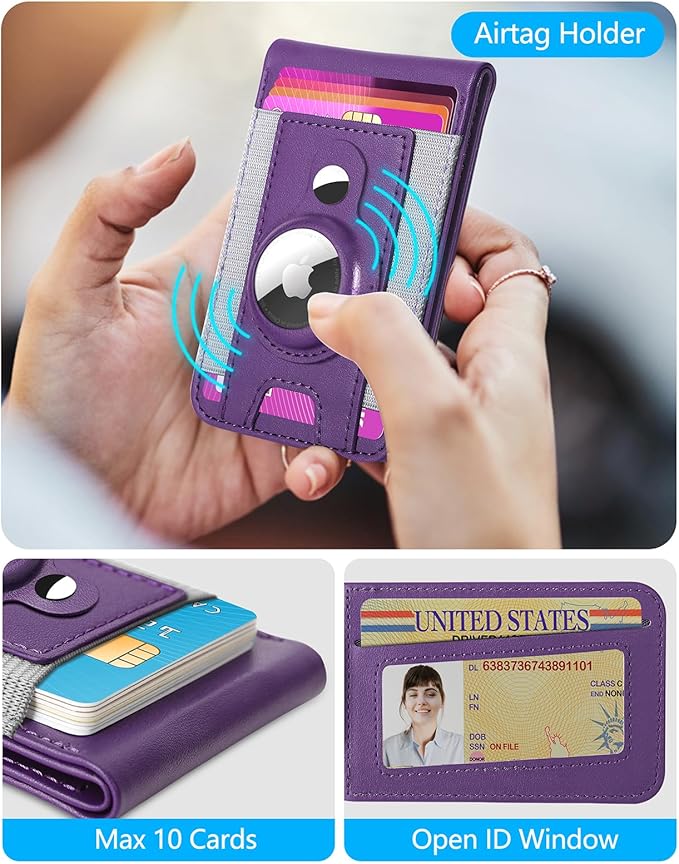 ExtreLife for Magsafe Wallet with Airtag Holder, Magnetic Wallet for iPhone 17/16/15/14/13/12 Series, 9-Card Holder, Open ID Window, Adjustable Stand, RFID Blocking, Purple