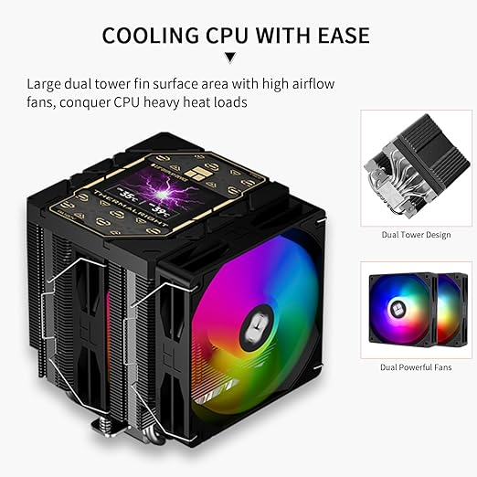 Thermalright Peerless Assassin 120 Vision ARGB Black CPU Cooler, PC Cooling 6 Heat Pipes, 2.8’’ Magnetic Display Screen with 320x240 Resolution,for AM4/AM5 and Intel LGA1700/1851
