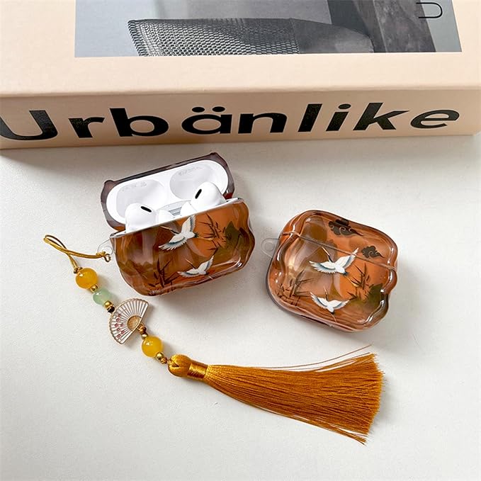 Compatible with AirPods 3 Case Soft with Cleaner Kit Keychain Cute Lucky Elegant Crane Girls Women Cover for Airpods 3rd Generation -Brown