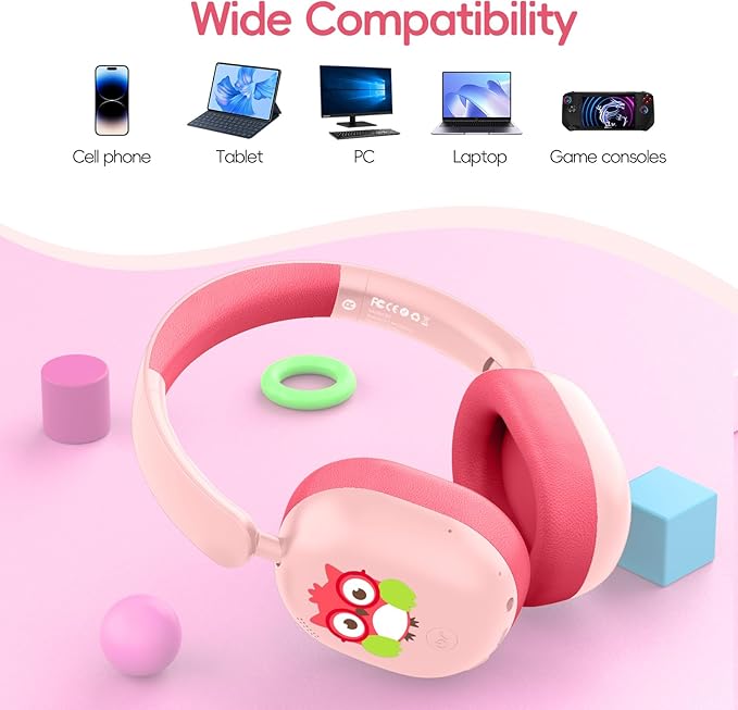 LOBKIN Kids Headphones Bluetooth 6.0,Over Ear Kids Headphones Wireless with Mic 55H Playtime AUX Cord 85dB Safe Volume Limited Foldable Design for Boys Girls Travel/School/iPad