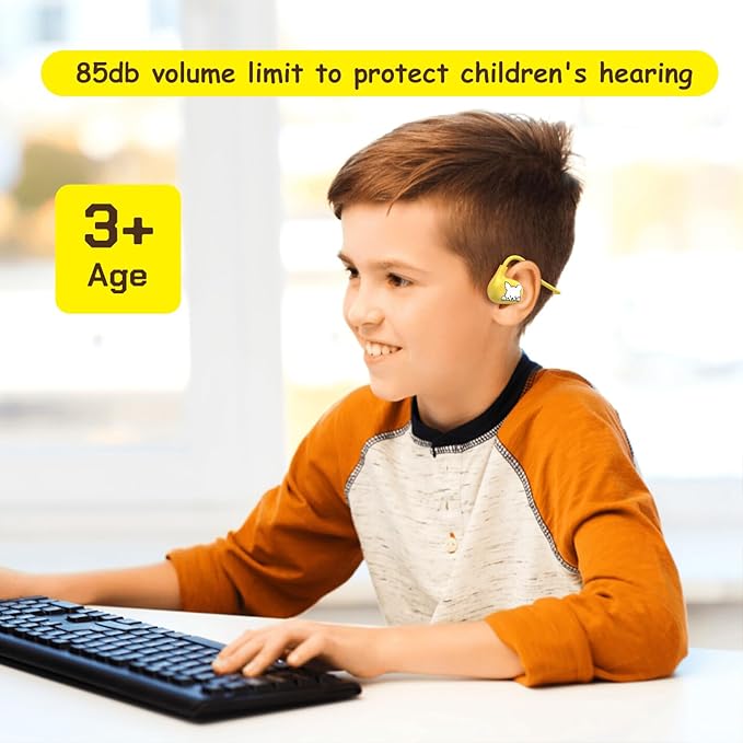 Kids Headphones, LK15 Open Ear Bluetooth Headphones with Air Conduction, Ultra-Light, 85dB Volume Limiting Wireless Headphone for Children Teens Boys Girls (Yellow)