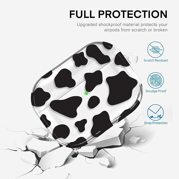 Maxjoy for AirPods Pro 3rd Generation Case, Clear AirPods Pro 3 Case for Women Girly Cute Soft AirPod Pro 3 Cover with Keychain Strap for AirPod Pro 3rd Gen Cover 2025, Cow Print
