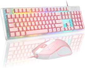 Gaming Keyboard and Mouse Combo, K1 RGB LED Backlit Keyboard with 104 Keys Computer PC Gaming Keyboard for PC/Laptop (Pink) - Image 1