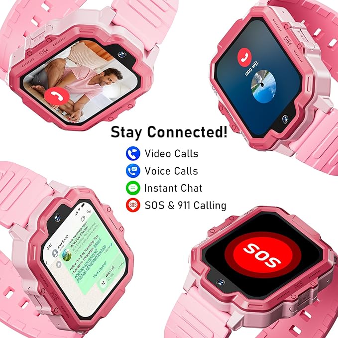 4G Kids Smart Watch, T17 Smartwatch Gifts with Panda Holder, GPS Tracker, Video Calling, SOS, Voice Chat, SMS, School Mode, Puzzle Games, HD Touch Screen for Boys & Girls 3-12（Pink）