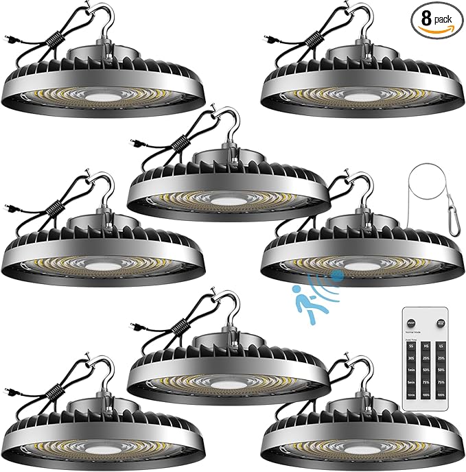 Smart 200W HIgh Bay LED Lights with Smart Controller Supports Normal Mode & Motion Sensor Mode(Energy Saving) ETL Listed UFO Lights for 25-35FT Warehouse-8Pack