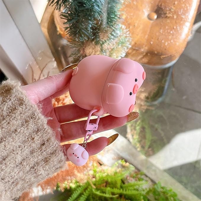 Case Compatible with 2024 Airpods 4, 3D Cute Kawaii Pig Design Earbuds Cover, Pink Lying Piggy Portable Accessories Soft Silicone Wireless Earphone Shockproof Protector with Pendant