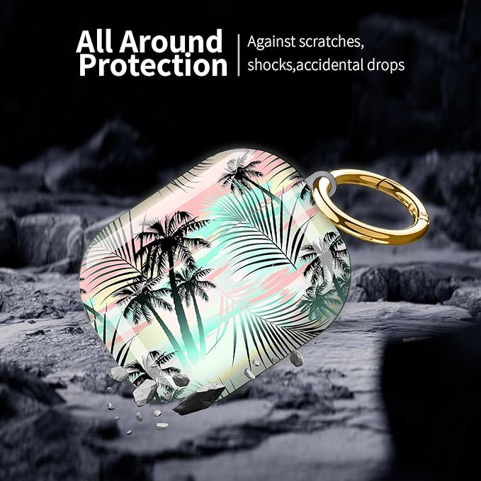 Compatible with AirPod Pro 3 (2025),Cute Case Cover for Women & Men, Full Protection Shockproof Hard Case with Keychain, Wireless Charging Case Accessories(Tropical Summer Palm)