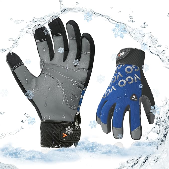 Vgo... 1 Pair Cold Weather Work Gloves Men, Goat Leather Gardening Gloves,Light Duty Mechanic Gloves(Blue,Size L,GA9604F)