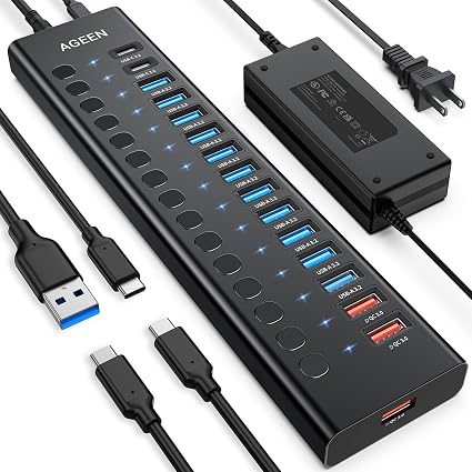 Powered USB Hub, AGEEN 16-Port USB 3.2 Hub (14 USB-A+2 USB-C), 10Gbps - Image 4
