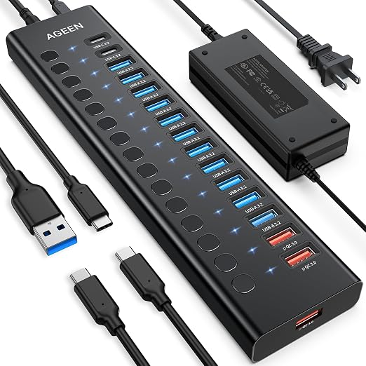 Powered USB Hub, AGEEN 16-Port USB 3.2 Hub (14 USB-A+2 USB-C), 10Gbps - Image 6