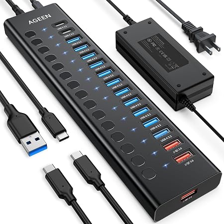 Powered USB Hub, AGEEN 16-Port USB 3.2 Hub (14 USB-A+2 USB-C), 10Gbps - Image 3