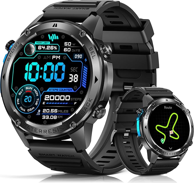 Military Smart Watch for Men with GPS, 5ATM Waterproof, 700mAh Long Battery, 1.43'' AMOLED Display, Health & Sleep Tracking, Bluetooth Calling, Compatible with Android/iPhone