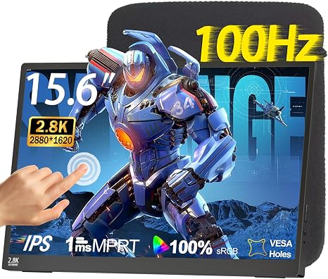 IBW 15.6" 2.8K 100Hz Portable Monitor Touchscreen, QHD 2880x1620 IPS Gaming Display, 300 Nits 100% sRGB HDR FreeSync, USB-C HDMI External Second Screen for Laptop PC Phone Switch PS5