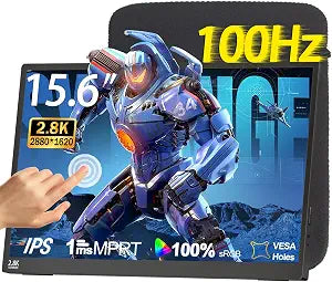 IBW 15.6" 2.8K 100Hz Portable Monitor Touchscreen, QHD 2880x1620 IPS Gaming Display, 300 Nits 100% sRGB HDR FreeSync, USB-C HDMI External Second Screen for Laptop PC Phone Switch PS5