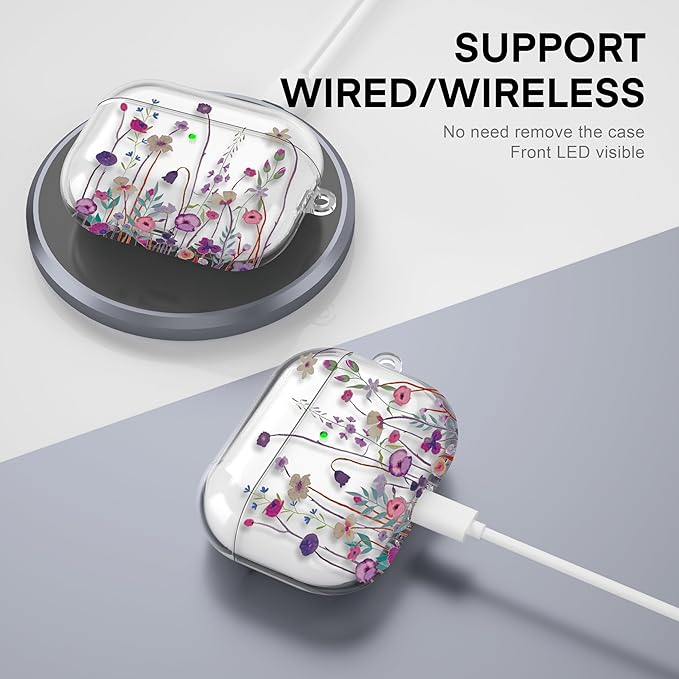 Maxjoy for AirPods Pro 3rd Generation Case, Clear AirPods Pro 3 Case for Women Girly Cute Soft AirPod Pro 3 Cover with Keychain Strap for AirPod Pro 3rd Gen Cover 2025, Purple Floral