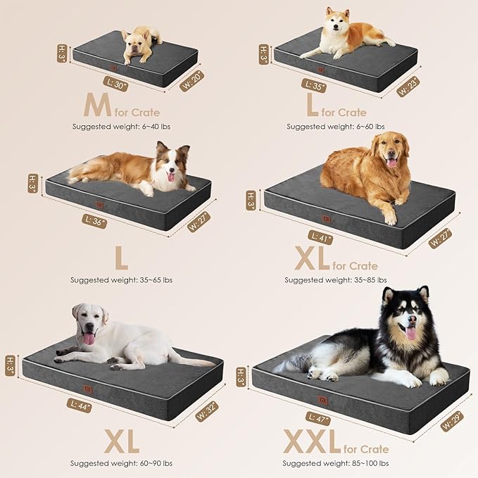 EHEYCIGA Memory Foam Dog Bed Orthopedic 30"x20"，Waterproof Pet Bed for Medium Dogs ，Washable Pet Mat with Removable Cover, Dark Grey