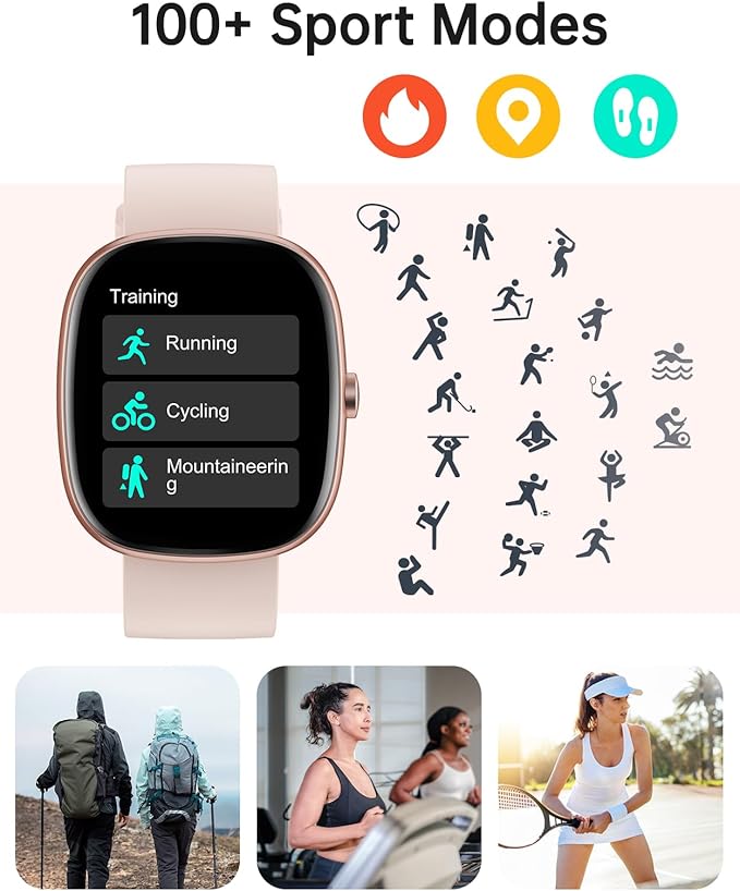 HUAKUA Smart Watches for Women Compatible with iPhone/Android Phones Answer/Make Calls, 1,85" HD Fitness Tracker with Heart Rate/Sleep Monitor Pedometer for Walking Running, Waterproof, Pink