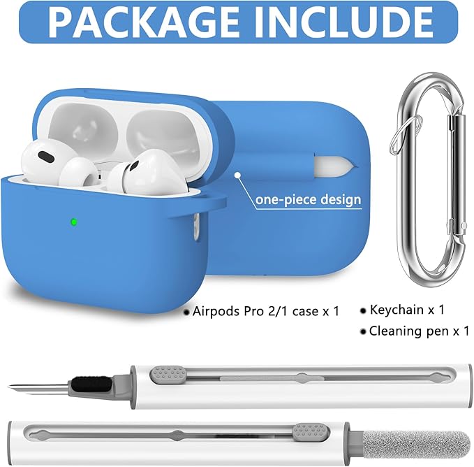 Ljusmicker for AirPods Pro Case Cover with Cleaner Kit,Soft Silicone Protective Cases for Apple AirPod Pro 2nd/1st Generation Case for Women Men,AirPods Pro 2 Case Accessories with Keychain-Milk Blue