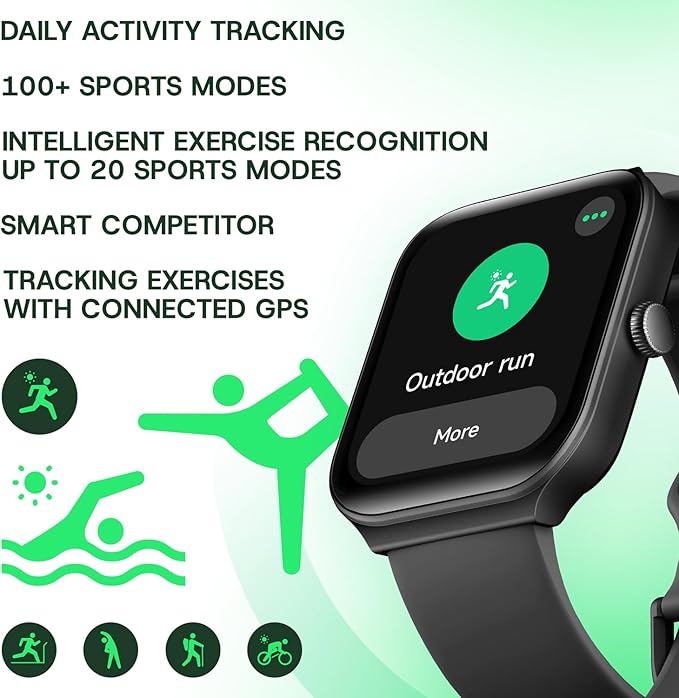OCTANDRA Inspire VeryFit 1.95" Bluetooth Answer Call Alexa Smart Watch Body Energy Heart Rate HRV Oxygen Saturation Sleep Monitor Step Tracker IP68 Fitness Watches for Men Women (IDW16) (Black)