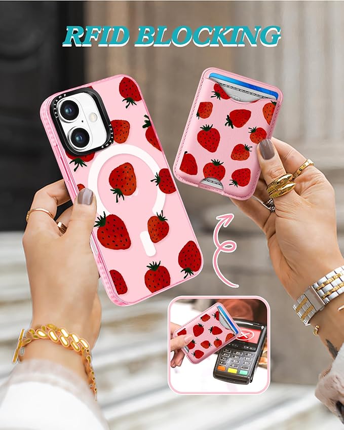 Toycamp for iPhone 17 Case - Compatible with Magsafe Credit Card Holder Wallet Magnetic Cute Women Teen Girls Kawaii Girly Unique Strawberry Design Phone Cover for Apple 17 Air